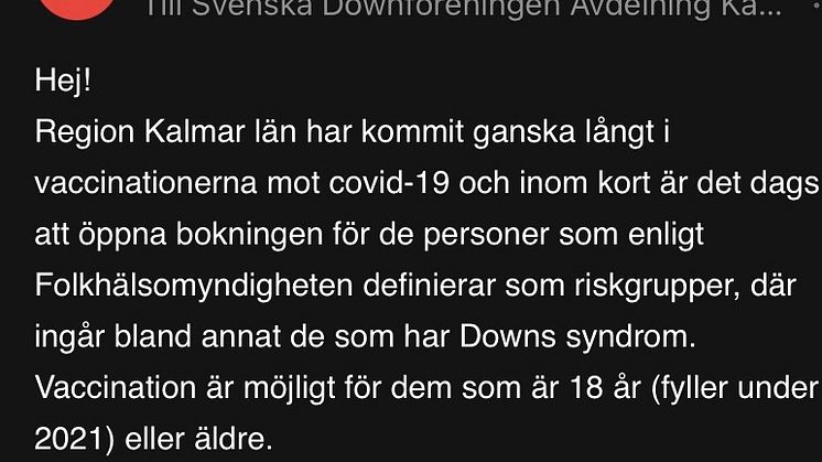 Vi skickar vidare information vi fick från Region Kalmar