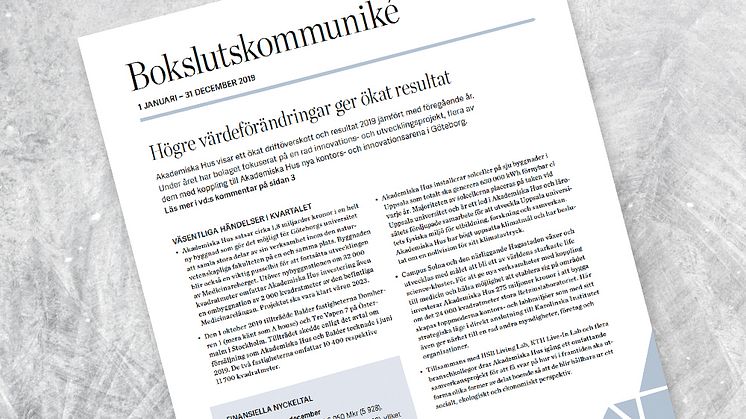 Bokslutskommunikén 2019: Högre värdeförändringar ger ökat resultat