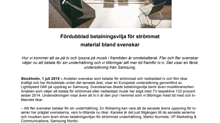 Fördubblad betalningsvilja för strömmat  material bland svenskar 