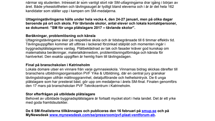 Nästa vecka genomförs uttagningarna till  ”SM för unga plåtslagare 2017