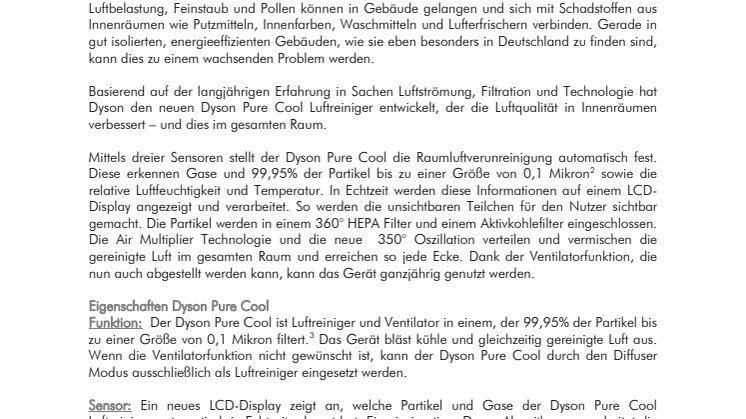 Dyson Pure Cool: Dyson präsentiert neuen Luftreiniger für reine Luft im gesamten Raum