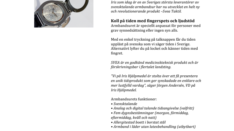 Känn på tiden - Iris Hjälpmedel lanserar Svea Taktil
