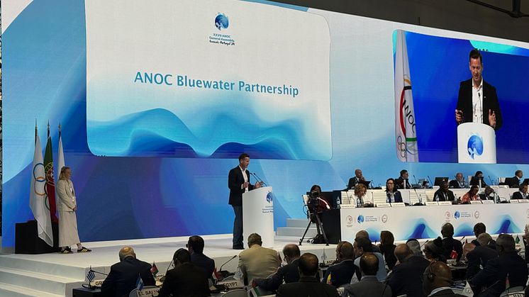 Philip Russell, Chief Purpose Officer at Bluewater Group, tells delegates to the ANOC General Assembly that access to clean and sustainable drinking water is fundamentally intertwined with the international sporting community.