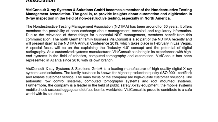 VisiConsult becomes a member of the NDTMA Management Association