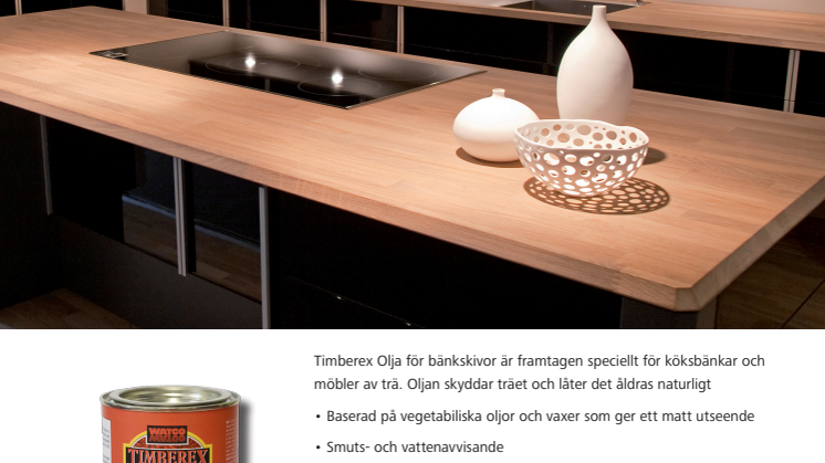 Timberex Olja för bänkskivor produktblad