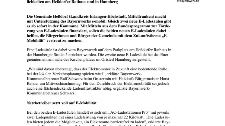 Zwei E-Ladesäulen für Heßdorf