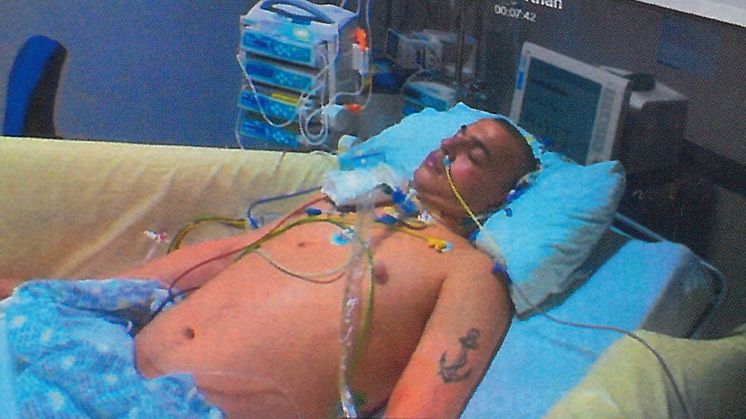 Asbjørn at Aberdeen hospital - in a coma - credits Judith Morell