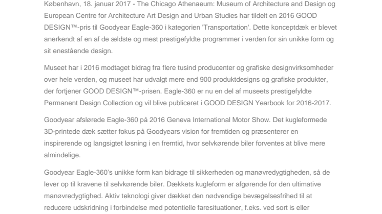 Goodyear Eagle-360 vinder prestigefyldt designpris