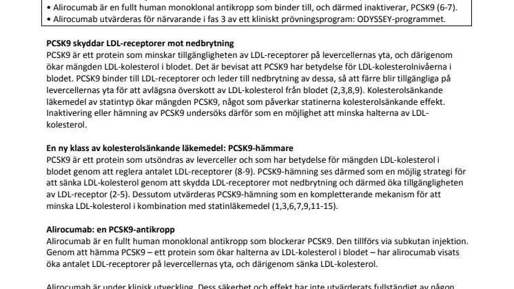 Sanofi ansöker om europeiskt godkännande för   kolesterolsänkaren alirocumab