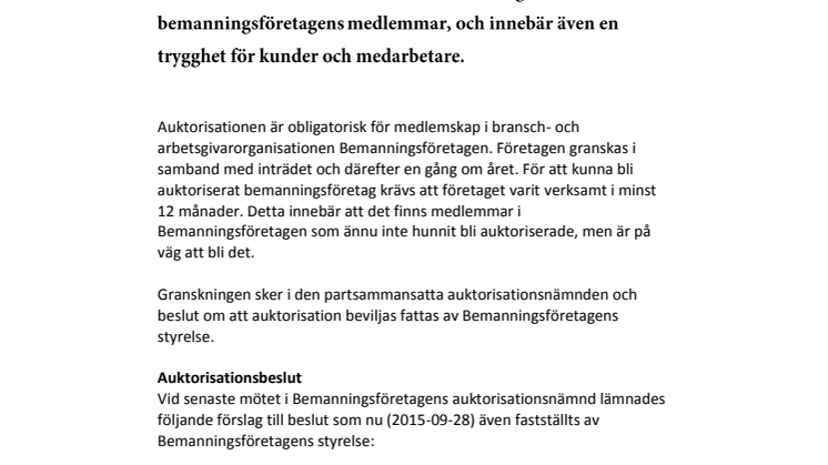 18 nya företag auktoriserade medan 2 utesluts
