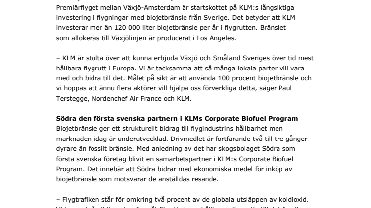 KLM öppnar Växjö - mest hållbara destinationen i KLM:s nätverk