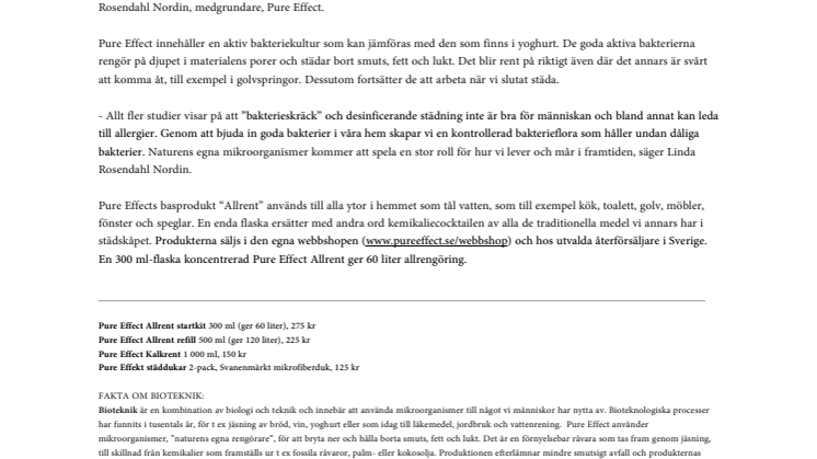 Pure Effect lanserar nästa generations rengöring  - med städande bakterier