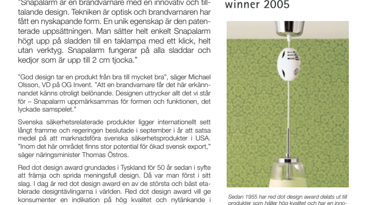 Svensk brandvarnare vinner internationellt designpris