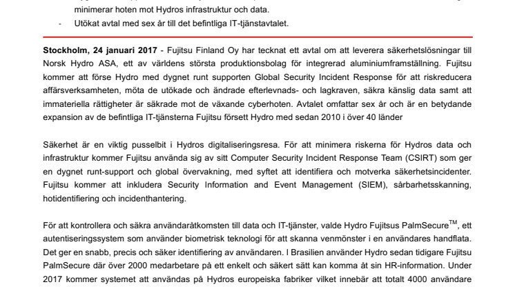 Fujitsu tar fram säkerhetslösningar åt Hydro