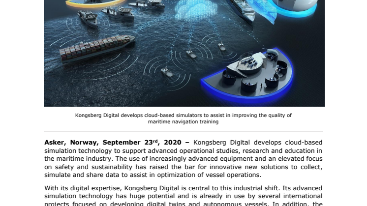 Kongsberg Digital develops cloud-based simulators for maritime industry, with funds from Innovation Norway