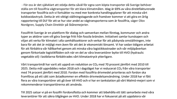 Skånemejerier Skriver Under Transportinitiativet 2025 - För Att Minska Risken För Klimatpåverkan