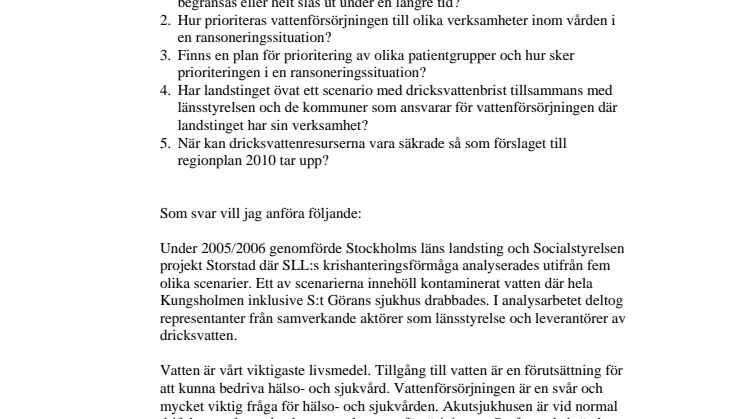 Dricksvattenförsörjning vid stora kriser