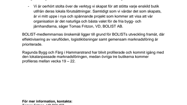 BOLIST expanderar till fyra nya orter