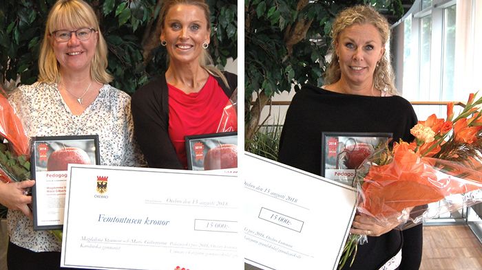 Marie Gilbertsson, Magdalena Stenman och Pernilla Björnberg firades med prischeckar, diplom och blommor