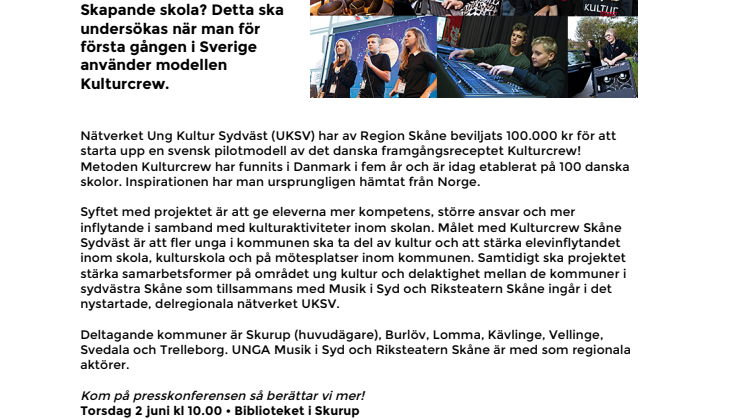 Kulturcrew Skåne sydväst – ett pilotprojekt om delaktighet, inflytande och ungt arrangörskap