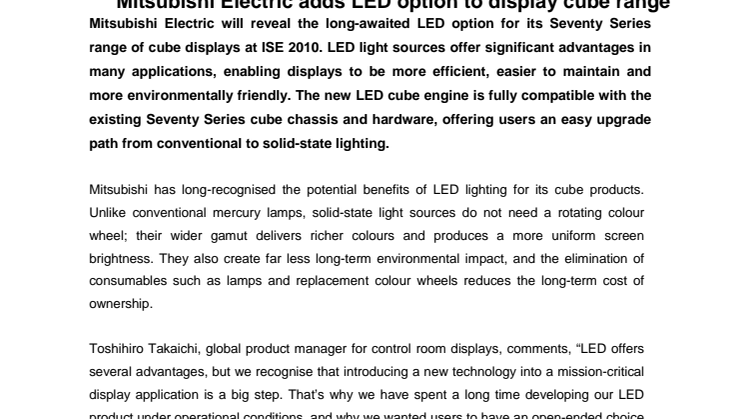 Mitsubishi Electric adds LED option to display cube range 