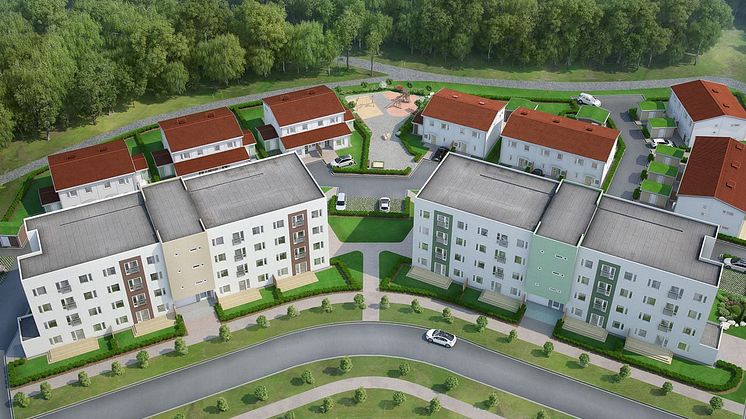 3D-illustration över området - Brf Vikaholms Allé 5