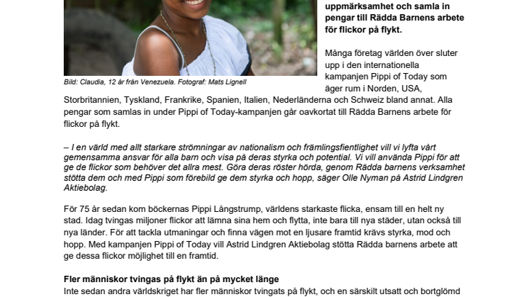 Antalet flickor på flykt rekordhögt – Pippi Långstrump stöttar en bortglömd men modig grupp