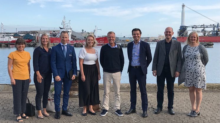 Vid mötet medverkade fr. v. Rikke Thind, Norddjurs kommun; Karolina Davidsson, Mattias Rossköld och Susanna Hjortenholt, Halmstads kommun; Jonas Olsson, Region Halland; Christian Bertelsen, Fleming Rasmussen och Lene Helbo Bachmann, Norddjurs kommun.