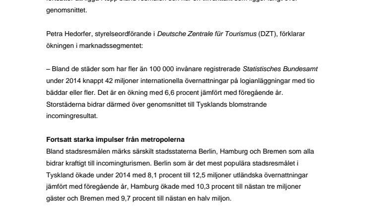 Storstäderna står för 55 procent av Tysklands incomingturism