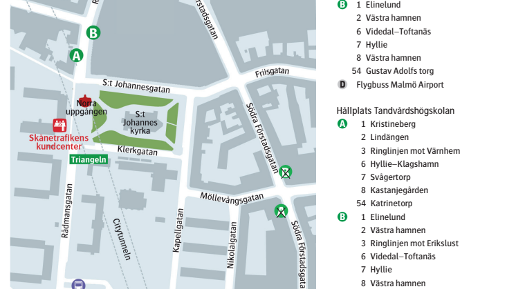 Karta med busstrafik på Triangeln. 