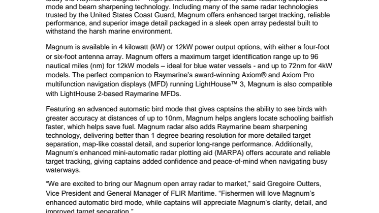 Raymarine: FLIR Introduces Raymarine Magnum High-Performance Marine Radar 
