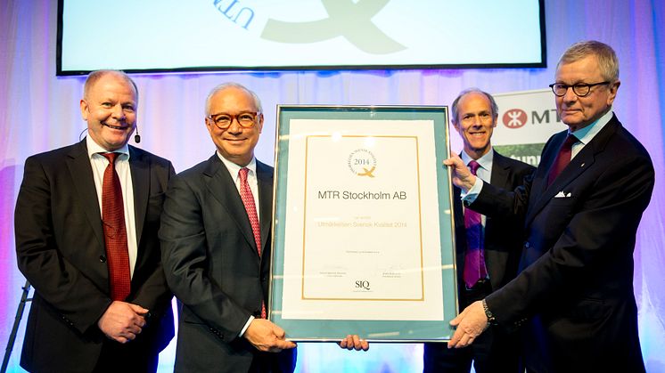 MTR tar emot utmärkelsen Svensk kvalitet 2014