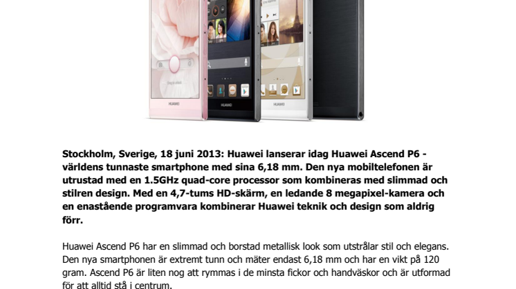 Huawei lanserar världens tunnaste smartphone   