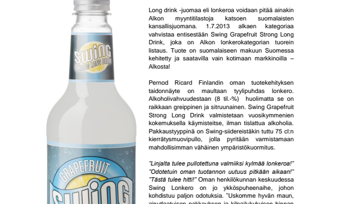 Lehdistötiedote Swing Grapefruit Strong Long Drink