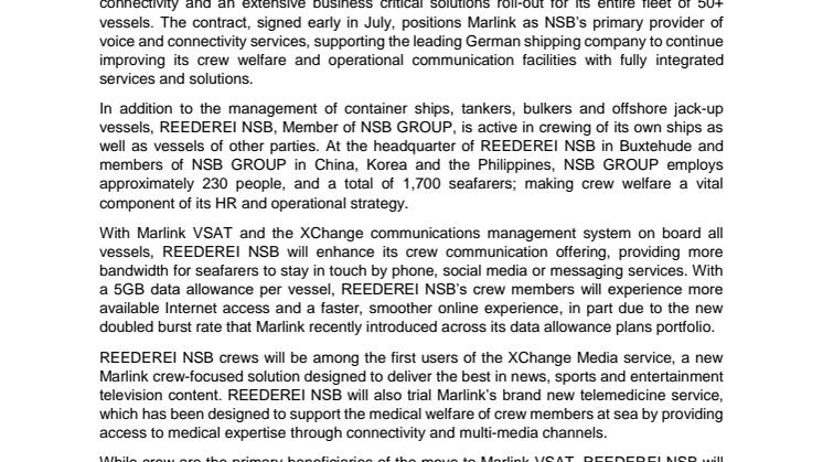 Marlink: ​Reederei NSB chooses Marlink VSAT and integrated solutions