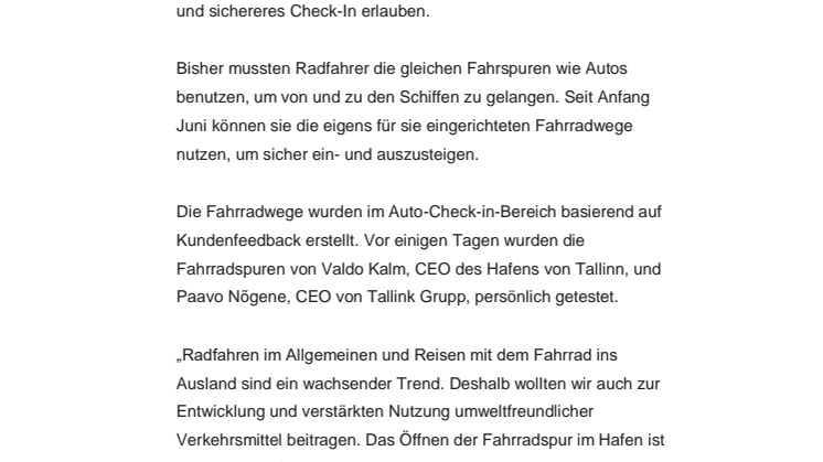 Neue Fahrradspur im Terminal D des Tallinner Hafens