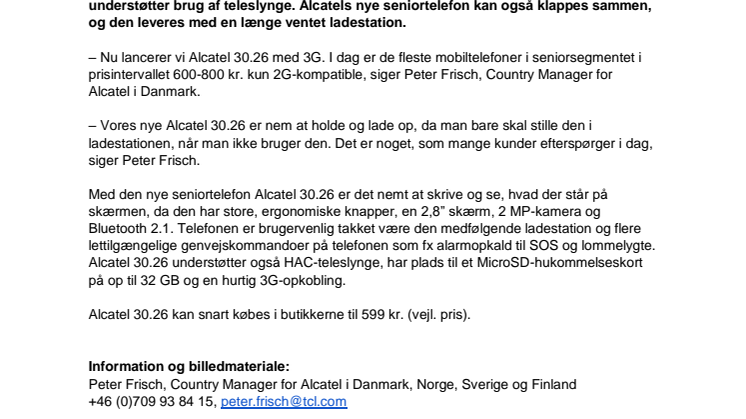 Alcatel lancerer ny seniortelefon med 3G