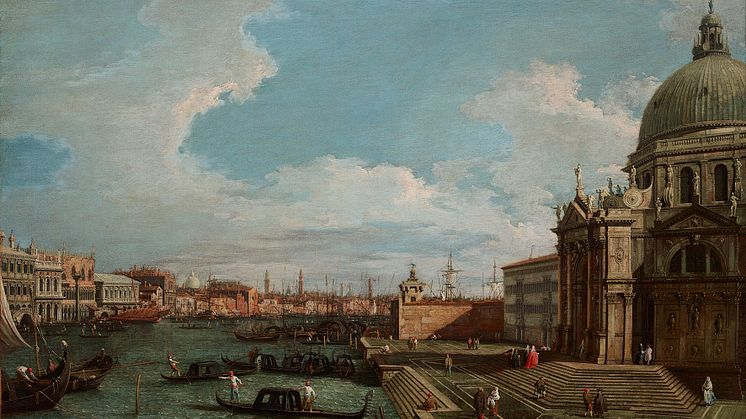 Maleri af CANALETTO, årstal 1745 - 1750. The Grand Canal towards the basin of San Marco and the Basilica della Salute. 
