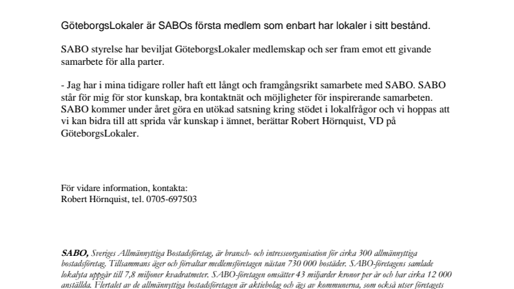GöteborgsLokaler – ny medlem i SABO