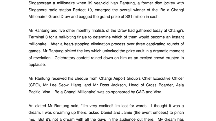 Former Radio DJ Ivan Rantung made a Millionaire at Changi Airport