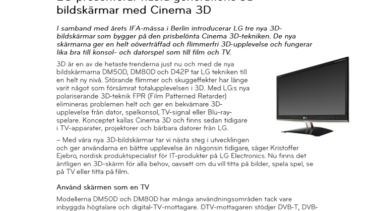 LG presenterar nästa generations 3D-bildskärmar med Cinema 3D