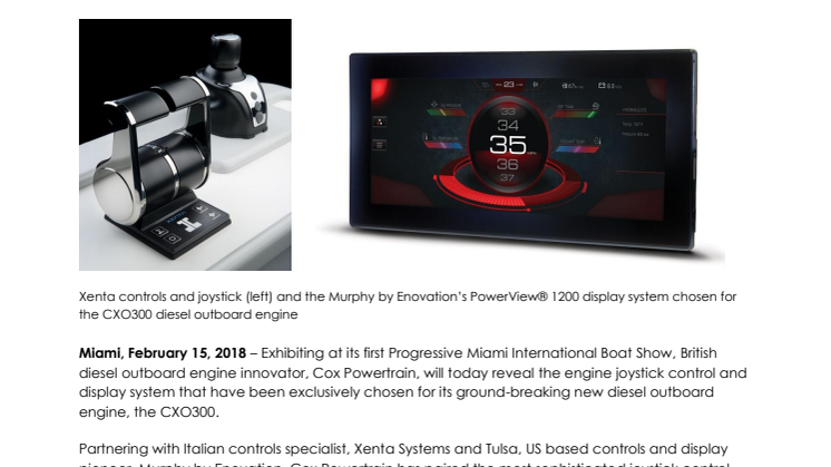 Cox Powertrain - Miami International Boat Show: Smart Controls and Intuitive Display Chosen for World's First 300hp Diesel Outboard Engine  