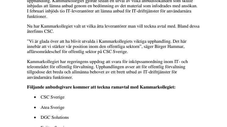 Kammarkollegiet väljer CSC