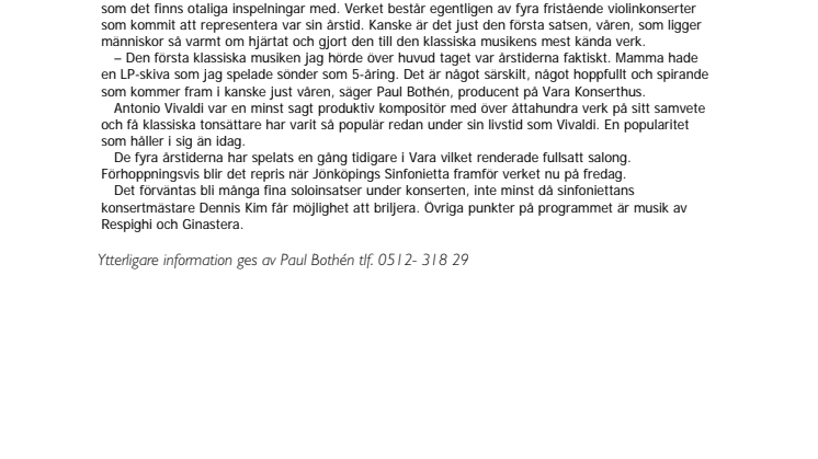 Jönköpings Sinfonietta spelar Vivaldis De fyra årstiderna