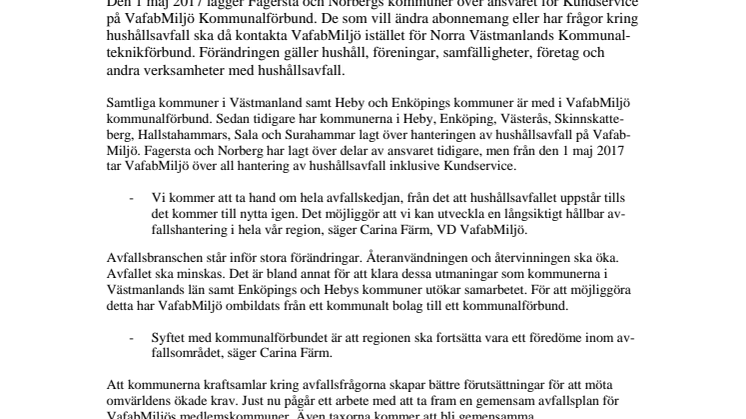 Nu utvidgas avfallssamarbetet med Fagersta och Norbergs kommuner