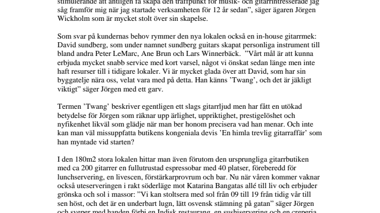 TWANG flyttar och öppnar Gitarrcafé i SoFo, Stockholm