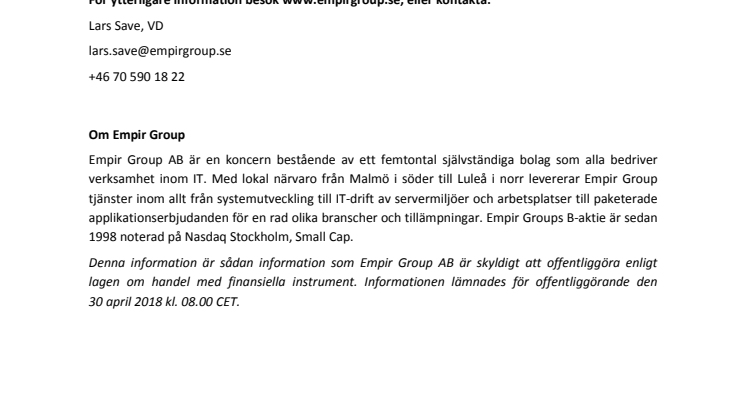 Förändring av det totala antalet aktier och röster i Empir Group AB