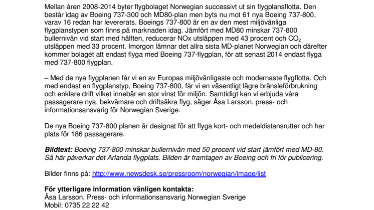 Norwegians sista MD80 lämnar imorgon – nya plan minskar ljud med hälften vid start på Arlanda flygplats