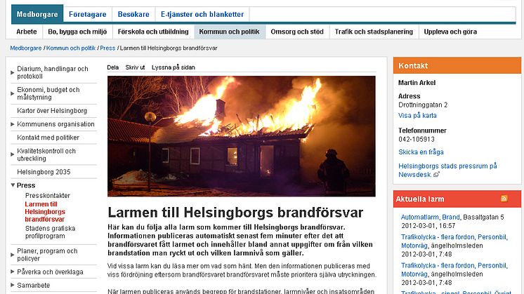 Nu kan Helsingborgarna följa brandförsvarets larm i realtid