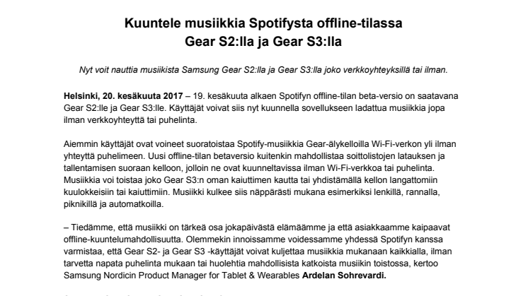 Kuuntele musiikkia Spotifysta offline-tilassa Gear S2:lla ja Gear S3:lla